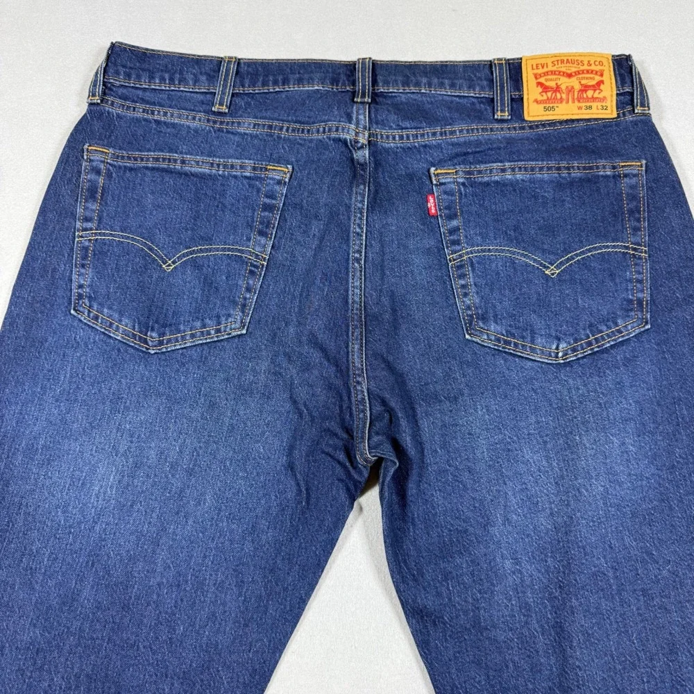 Levis 505 Regular Fit‎ Straight Leg Blue Denim Jeans Mens 36x32 Indigo NWT